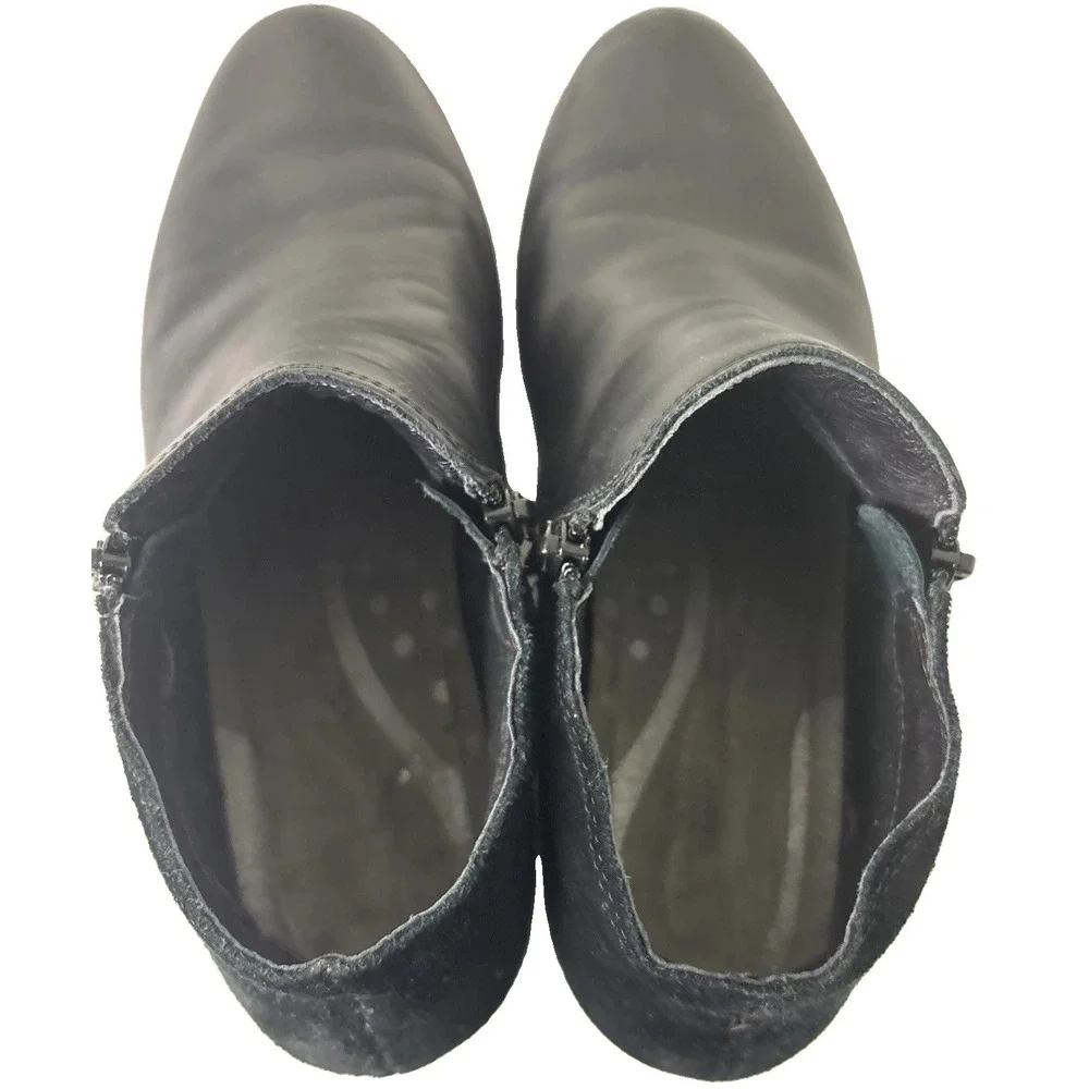 NAOT Leather & Suede Helm Bootie Women 9 Black Side Zip Comfort Shoes Boho